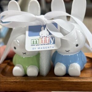 Miffy Ceramic Bunny Pair in Green and Blue